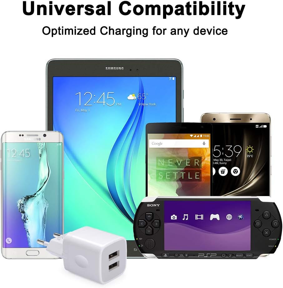 European Wall Charger,  2-Pack USB 2.1AMP Universal Europe Charger Block Dual Port Plug Compatible for Iphone 15 14 13 12 11 Pro Max XS XR X SE 8 7 6 Plus, Samsung S23 S22 A14, Note 20,Lg,Moto