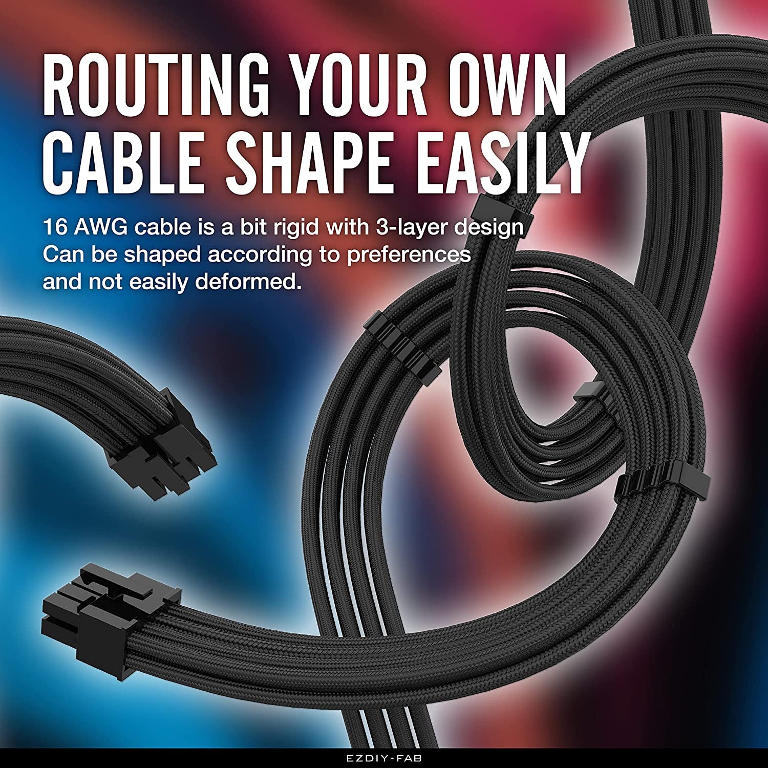 PSU Cable Extension Kit Sleeved Cable Custom Power Supply Sleeved Extension 16 AWG 24-PIN 8-PIN 6-PIN 4+4-PIN with Combs- Black