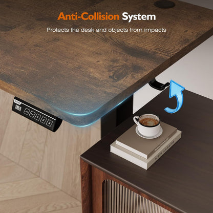 55" Electric Standing Desk,Height Adjustable Home Office Sit Stand up Computer PC Table,Tall Standup Workstation, Gaming, Writing, Study,Bedroom Rising Desks with Two-Piece Desktop,Brown