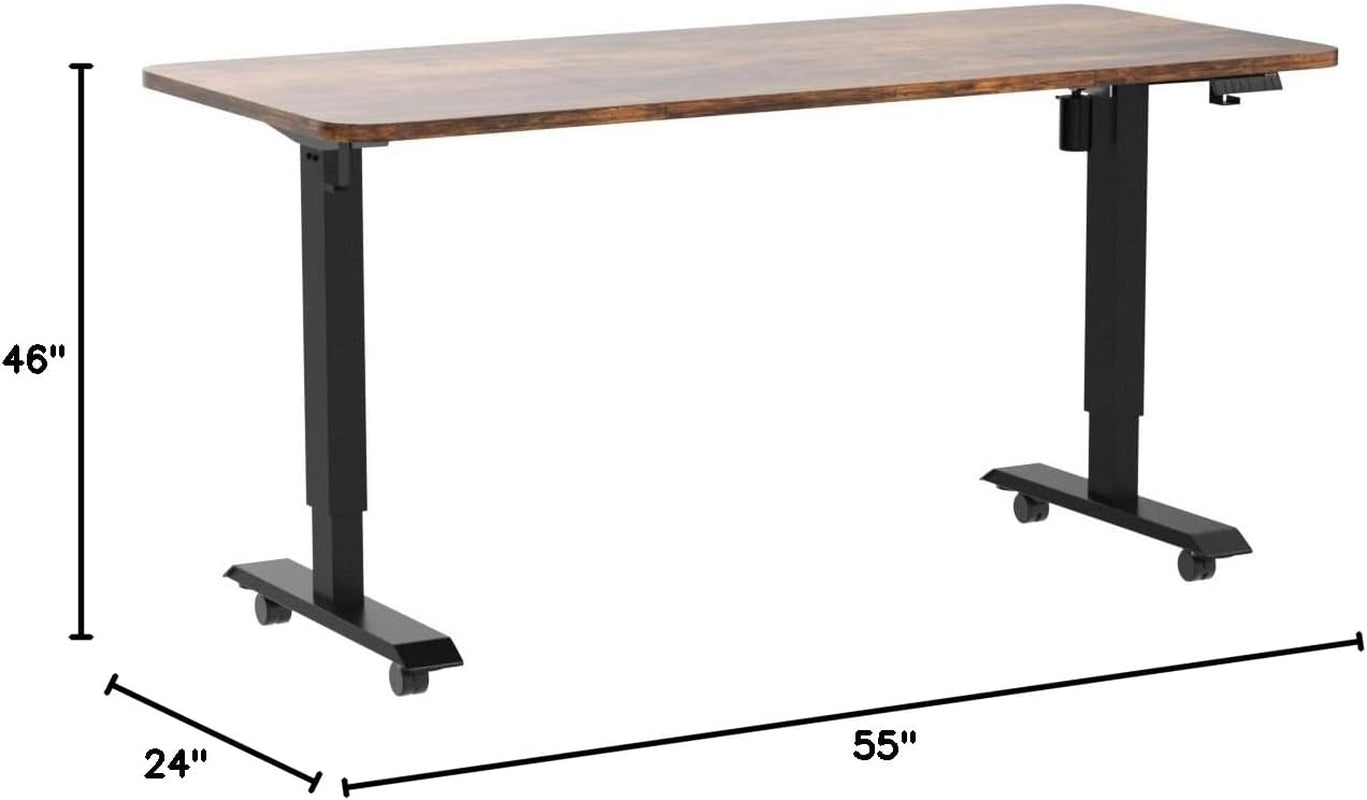 55" Electric Standing Desk,Height Adjustable Home Office Sit Stand up Computer PC Table,Tall Standup Workstation, Gaming, Writing, Study,Bedroom Rising Desks with Two-Piece Desktop,Brown